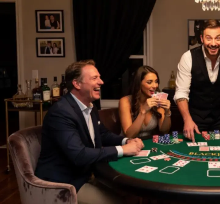 Goście bawiący się przy stole do blackjacka